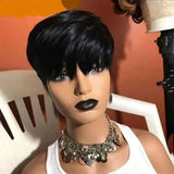 Lianfudai Short Bob Wig Human Hair Short Pixie Cut Wigs for Black Women Human Hair None Lace Front Wig with Bangs Layered Full Machine Mad