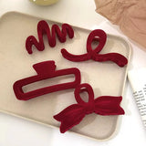 Lianfudai Red Velvet Women Hair Clips Vintage Flocking Grab Clip French Elegant Shark Clip Korean Hair Accessories Girl Hairpin Gift