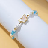 Lianfudai New Fashion Crystal and Shell Simple Butterfly Waterproof Bracelet for Women Millet Bead DIY Birthday Anniversary Gift