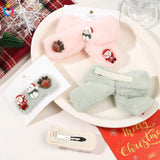 Lianfudai Christmas Bow Plush Hair Clip Soft Cute Hair Clip With Bangs Pink Santa Claus Elk Hair Accessories Girls Women New Year Gifts