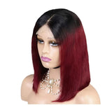 Lianfudai 1B/Burgundy Straight Bob Wig Ombre Red With Dark Roots 1B/99J Wig Free Part Straight Short Bob Wig Colored Wigs (Ombre 99J Wig) 