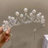 Lianfudai New Luxury White Crystal Tiara For Women Girls Wedding Birthday Party Dress Elegant Queen Bridal Bride Crown Accessories