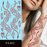 Lianfudai Maroon Henna Tattoo Sticker Waterproof Temporary Tattoos for Hand Arm Fake Tattoo for Women Wedding Festival Mehndi Stickers