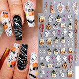 Lianfudai 5D Halloween Ghost Pumpkin Embossed Nail Stickers Decals Spider Web Clown Bone Nail Art Gel Sliders Design Manicure Decorations