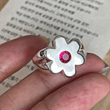 Lianfudai Foxanry Minimalist Flower Rings for Women Couples Korean Cute Fashion Creative Chain Tassel Geometric Handmade Party Jewelry