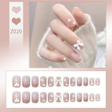 Lianfudai 24Pcs nail art fake nails French microd rilling simple Full Seamless Removable False Nail Ballerina Press On Nails Art Tips Set