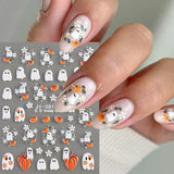 Lianfudai 5D Ghost Halloween Nail Art Stickers Cartoon Pumpkins Skulls Flowers Nail Decals Y2K Halloween Self-Adhesive Manicure Deco JI-5D