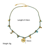 Lianfudai New Trendy Colorful Cotton Rope Choker Natural Stone Charms Stainless Steel Coin Pendant Necklace Bracelet For Women Jewelry