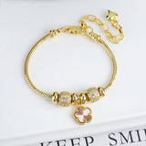 Lianfudai Jewelry 2024 Luxury new 5 leaf grass bracelet Women's wedding party bracelet Unique chain woven accessories