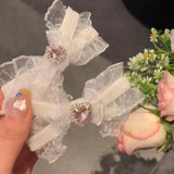 Lianfudai White Lace Bow Hair Clip Lolita Cute Puff Girl Small Barrettes Women Ballet Bobby Pin Trend Sweet Hairside Headwear Accessories