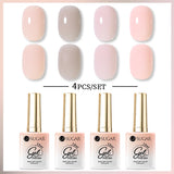 Lianfudai 15ml Jelly Nude Pink Gel Nail Polish Set Milky White Sheer Crystal Natural Translucent Soak Off Gel Polish 8/6/4PCS Kit