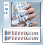 Lianfudai 24Pcs French With Drill Short Fake Nails Press On Nail Tips Artificial Full Cover Cute Bow Wearing False Nails Art Free Shipping