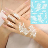 Lianfudai White Temporary Tattoos for Hand Henna Tattoo Stickers for Women Mehndi Designs Body Art Wedding Party Tattoo Fake