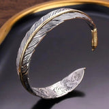 Lianfudai Fashionable Wings Feather Tang Grass Pattern Open Adjustable Bracelet Men\\'s Cuff Bracelet Fashion Trend Lucky Jewelry Gift