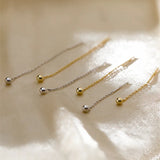 Lianfudai Fashion Stainless Steel Dangle Earring Geometric Ball Long Tassel Chain Drop Earrings For Women Minimalism Ear Line Kpop Jewelry