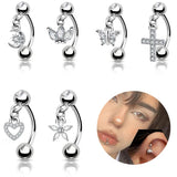 Lianfudai 1pc Zircon Eyebrow Piercing Stud Earrings Curved Barbell Belly Banana Ring Snug Daith Helix Cartilage Tragus Conch Body Jewelry