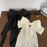 Lianfudai Elegant Bow Ribbon Hair Clip Fashion Simple Solid Satin Spring Clip Hair Pin Retro Headband with Clips Girls Hair Accessories