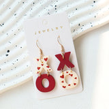 Lianfudai A Valentine's Day Acrylic New Earring XO Wine Red Color Collision Heart Print Versatile Daily Earring