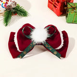 Lianfudai Christmas Deer Hairpin Girls Women Fashion Anlter Bow Hair Clip Red Cute Elk Hairpins Side Clip Plush Snowflake Hair Accessories