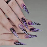 Lianfudai 24pc Halloween false nails Long Almond Fake Nails Sharp Nail French Ballerina Diamond Press on Nails Artificial Nail Enhancement