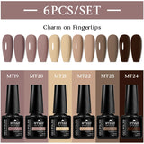 Lianfudai 6Pcs/Set Nude Color Gel Nail Polish Set Kit Spring 6 Colors UV LED Nail Art Gel Vernis Semi Permanent Base Top Coat