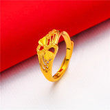 Lianfudai Ethiopia Dubai Flower Gold Color Arab Rings Resizable For Women Wedding Jewelry African Party Gift Nigerian Jewellery