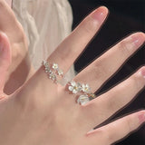 Lianfudai Unique Delicate Flower Opening Adjustable Rings For Women Silver Color Minimalist Finger Ring Engagement Jewelry Female Gift