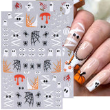 Lianfudai 3D Halloween Nail Stickers Cartoon Mummy Bandages Ghost Eyes Pumpkin Spider Web Blood Drops DIY Winter Matte Nail Art Decoration