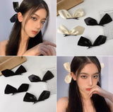 Lianfudai 2Pcs Korean Ribbon Hair Clips Vintage Bowknot Side Hairpin Fashion Girl Barrettes Y2k Headdress Hair Accessories for Women