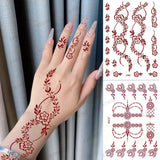 Lianfudai Brown Henna Tattoo Body Stickers for Women Henna Temporary Tattoos Lace Floral Mehndi Tattoo Waterproof Fake Tatoo Festival