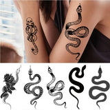 Lianfudai Black Snake Temporary Tattoo Stickers for Women Men Body Waist Lating Waterproof Fake Tattoo Dark Wine Big Size Snake Tattoo New