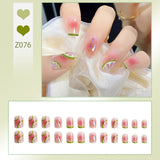 Lianfudai 24Pcs nail art fake nails French microd rilling simple Full Seamless Removable False Nail Ballerina Press On Nails Art Tips Set