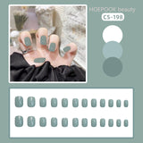 Lianfudai 24pcs Bean Green Press On Fake Nails With Designs Seamless Removable Full Coverage Waterproof Wearing False Nails Art Decoration