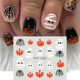 Lianfudai 5pcs Halloween Pumpkins Nail Art Water Decals Stickers Mummy Ghost Fake Nail Accessories DIY Nail Stickers Spiders Web