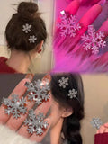 Lianfudai 2pcs Sliver Snowflake Hair Clip Women Girls Sweet Bangs Side Clip Glitter Shiny Edge Hairpins Christmas Xms Headwear