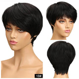 Lianfudai Short Pixie Cut Wig Human Hair Ready to Wear Brazilian Human Hair Wigs for Women  Black Brown Red Full Machine Wigs