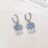 Lianfudai New Korean Cute Cloud Earrings for Women Blue Crystal Rain Zircon Drop Earring Party Wedding Jewelry Gifts