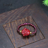 Lianfudai Natural Vermilion Garnet Beaded Rose Ring Purple Gold Sand Love Buddha Head Ring Fashion Jewelry Gift for Women