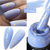 Lianfudai  SUGAR Blue Color Rubber Base Gel Nail Polish Gold Glitter Base Gel Top Coat Soak Off UV LED Gel Nail Art Varnish Manicure