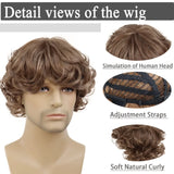 Lianfudai Synthetic Curly Men Wig Short Brown Hair Businessmen Curly Haircut Man Guys Natural Hairstyle The Summer Outfits Cosplay Costume