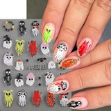 Lianfudai 5D Ghost Halloween Nail Art Stickers Cartoon Pumpkins Skulls Flowers Nail Decals Y2K Halloween Self-Adhesive Manicure Deco JI-5D