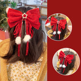 Lianfudai Red Golden Bow Hair Ornament Christmas New Year Accessories Hair Clips For Women Girls