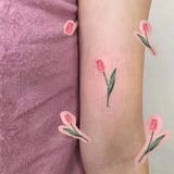 Lianfudai Colored Tulip Tattoo Stickers Wrist Ankle Waterproof Temporary Fake Tattoos Art Fashion Small Pattern Female Lasting Tatouage