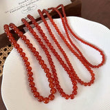 Lianfudai Vintage Red Beaded Necklaces for Women Chinese Style Glass Beads Necklace Exquisite Elegant Choker Aesthetic Jewelry Accessories