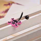 Lianfudai Skull Pink Rose Ombligo Piercing Punk Black Belly Button Ring Short Ghost Umbilical Navel Rings Body Piercing Jewelry