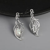 Lianfudai Bohemian Opal Dangle Earrings - Elegant Silver Plated Jewelry ForHolidays and Special Occasions