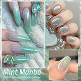 Lianfudai  Mint Green Color Cat Magnetic Gel Nail Polish Sparkle Glitter Gel Varnis Semi Permanent 10ml for Summer Manicure DIY