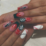 Lianfudai current nail trends 2023  24Pcs Almond False Nails Halloween Press on Fake Nails with Skull Head Spider Web Ghost Design Ballet Full Cover Nail Tips