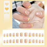 Lianfudai 24P Cute Childlike Rainbow Nail Art Full Cover Artificial Fake Nails Wearing Reusable False Nails Ballerina Press on Nail Art