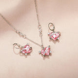 Lianfudai New Fashion Earrings Necklaces Set for Women Heart-shaped Zircon Pink Crystal Pendant Necklace Women's Jewelry Exquisite Gifts